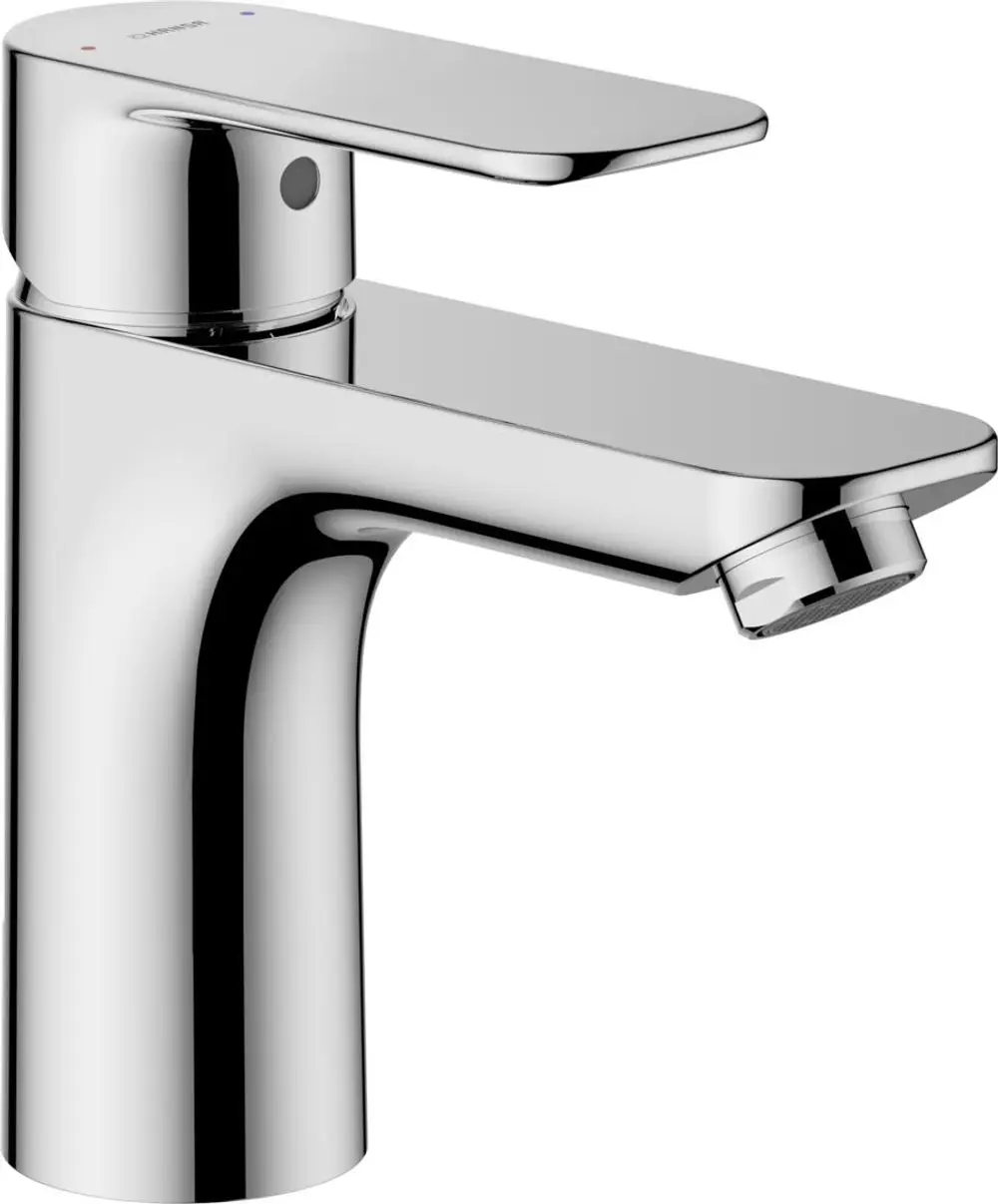 Waschtischbatterie aus Chrom mit einem modernen Design von HANSA, einer schmalen Ausladung und einer einfachen Handhabung zur Regelung von Wasserfluss und Temperatur.